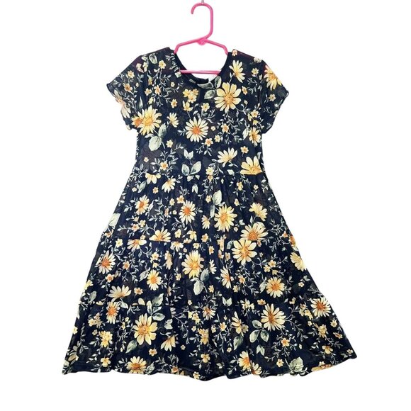 Knit Works Girls 7/8 Black Floral Dress With Slip - Picture 2 of 4